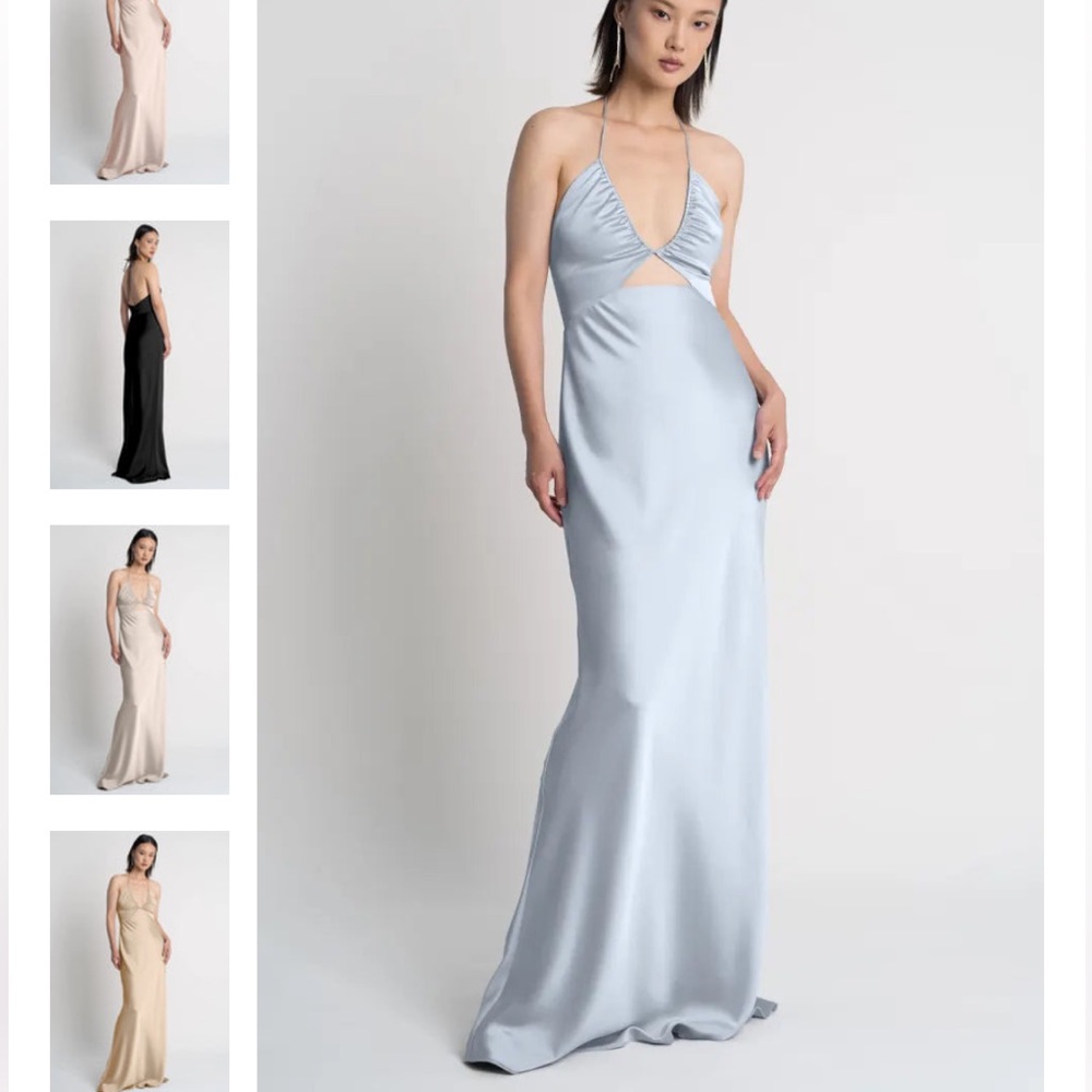 Jenny Yoo Nova dress in luxe satin whisper blue. Size 6